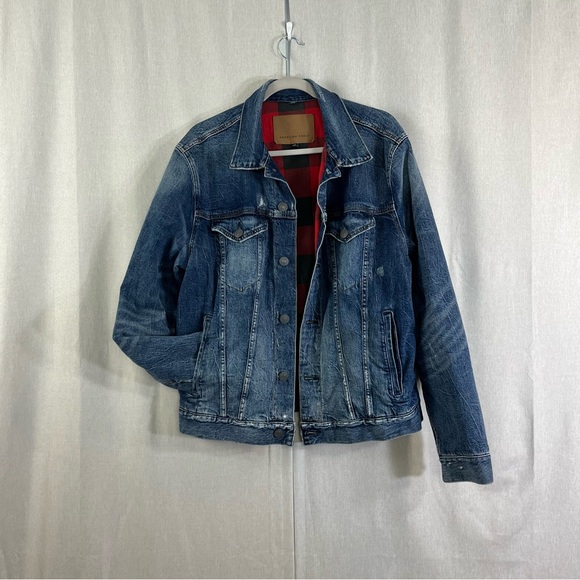 AE American Eagle flannel lined denim jean jacket men’s buffalo check Size Large - Picture 6 of 12